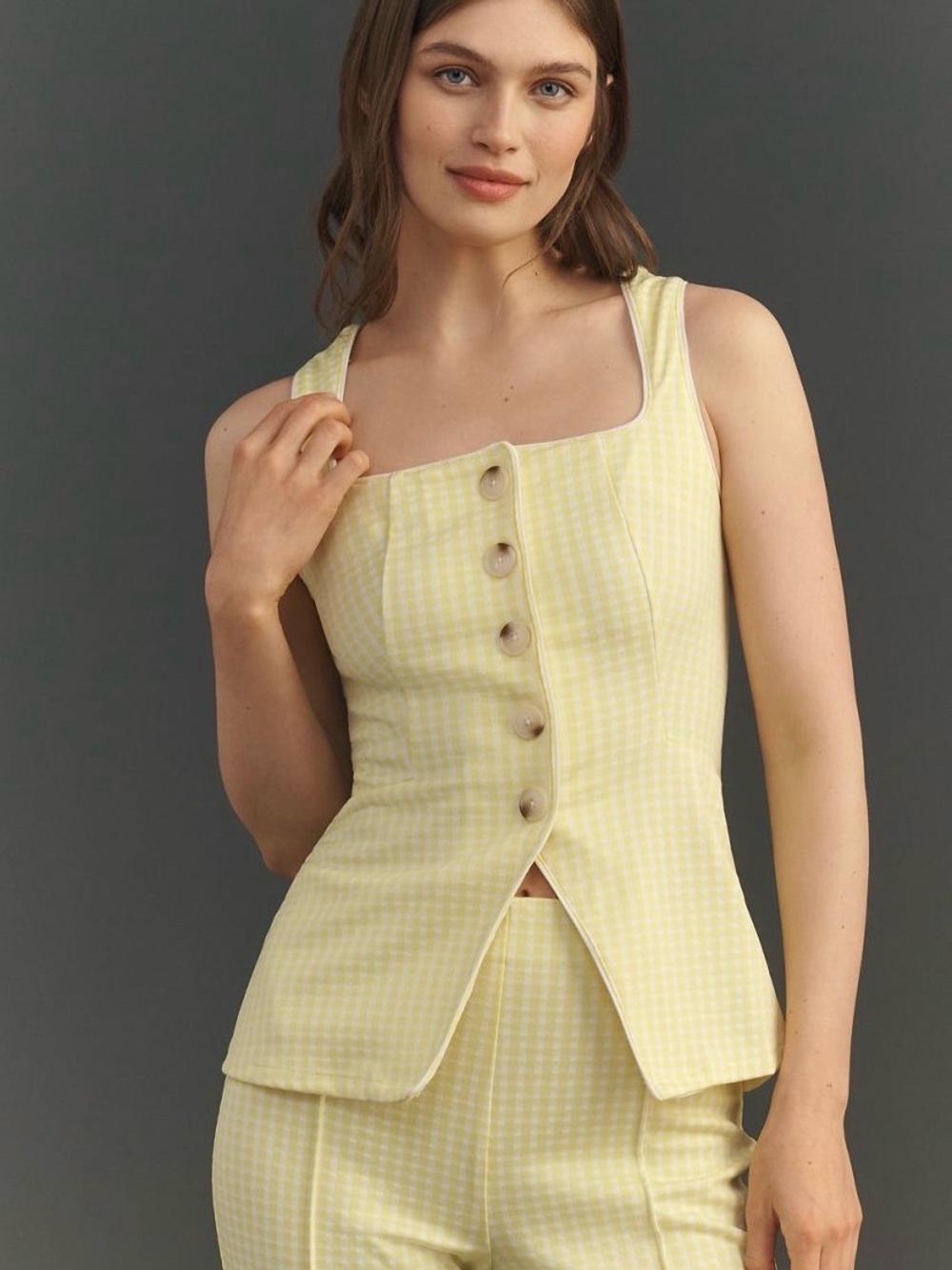 NWT -MAEVE - Anthropologie - Sleeveless Yellow Gingham Button-Front Top Vest